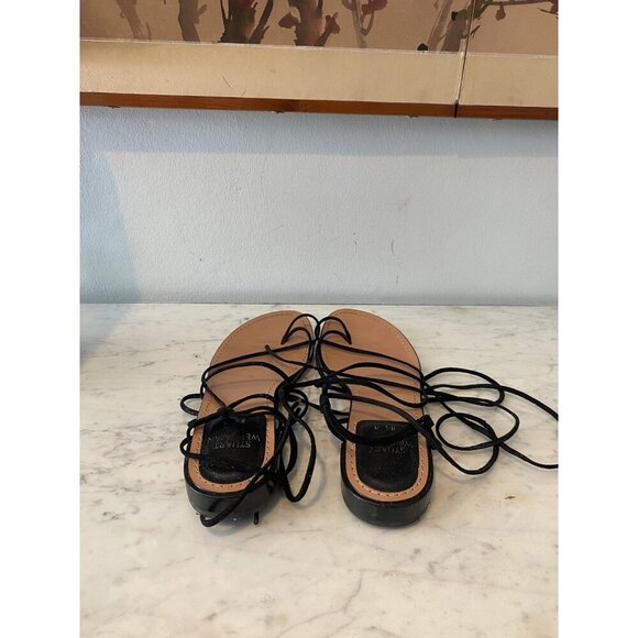 Stuart Weitzman Nieta Shoes Womens Size 8.5 Tan Black Lace Up Flat Leather Sanda - Picture 5 of 6